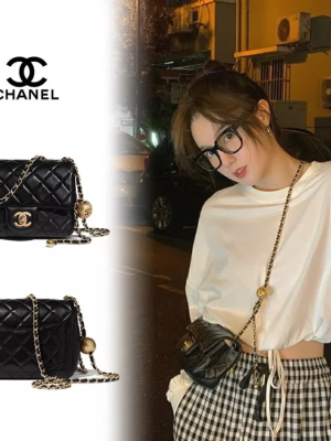 Chanel Black Sheepskin Metal Ball FLAP BAG Flap Bag