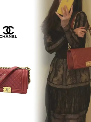 Chanel Shoulder Bag Bag Bo BOY Chanel Women's Bordeaux Wine Red Red [ Free Shipping ]